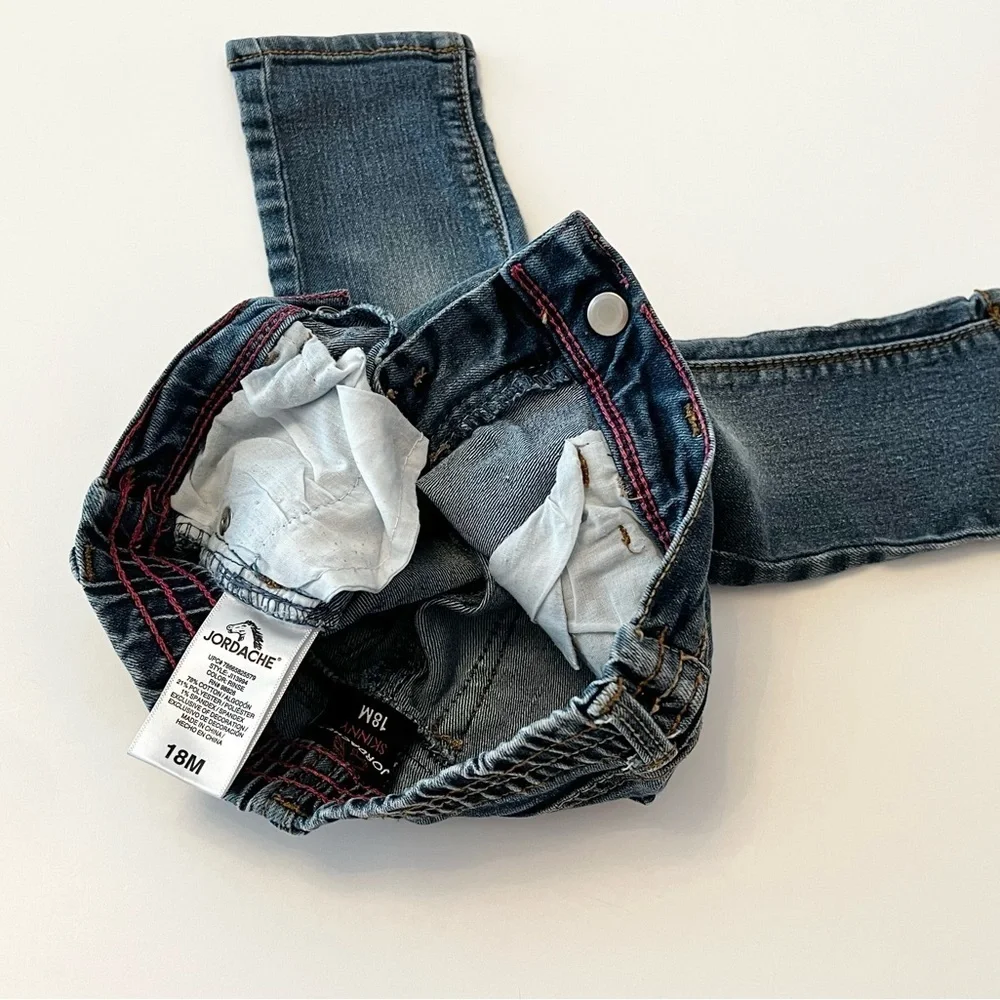 ⚡️4/$20⚡️ Jordache Girls Dark Blue Skinny Kids Jeans Snap Button, Baby 18 MTH
